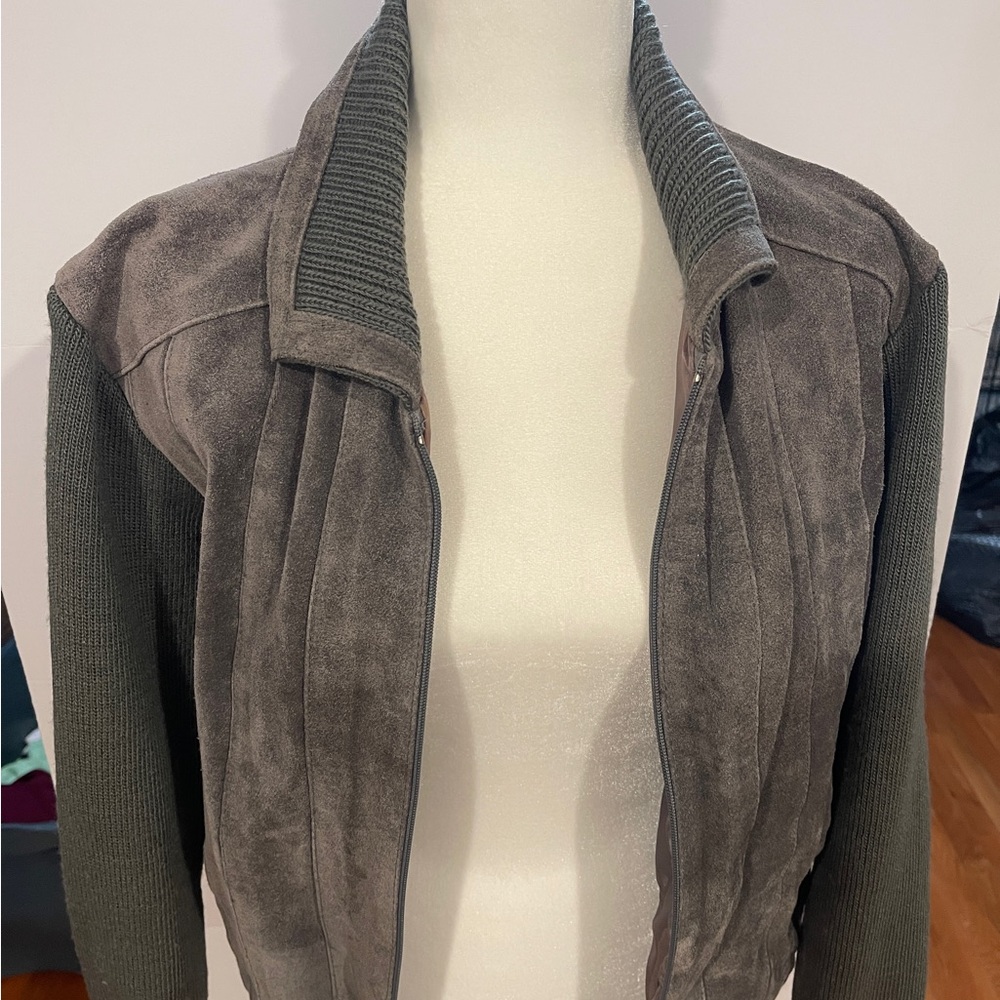 Men's Gray Suede Knit-Panel Bomber Jacket